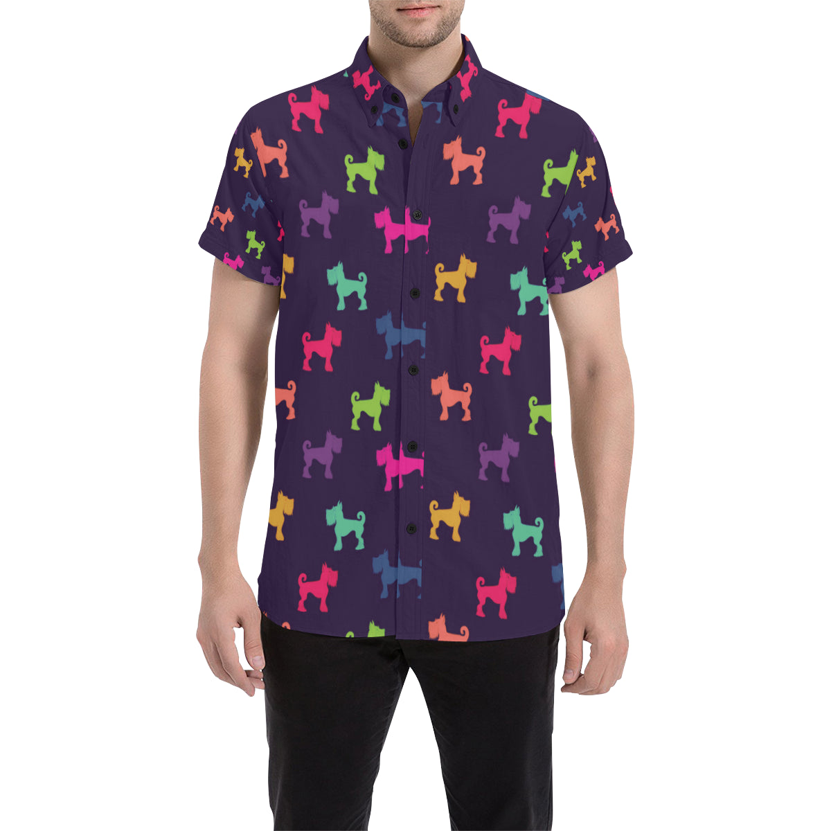 Schnauzers Pattern Print Design A05 Men's Short Sleeve Button Up Shirt