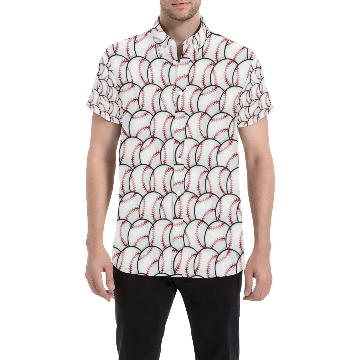 Baseball Pattern Men's Short Sleeve Button Up Shirt
