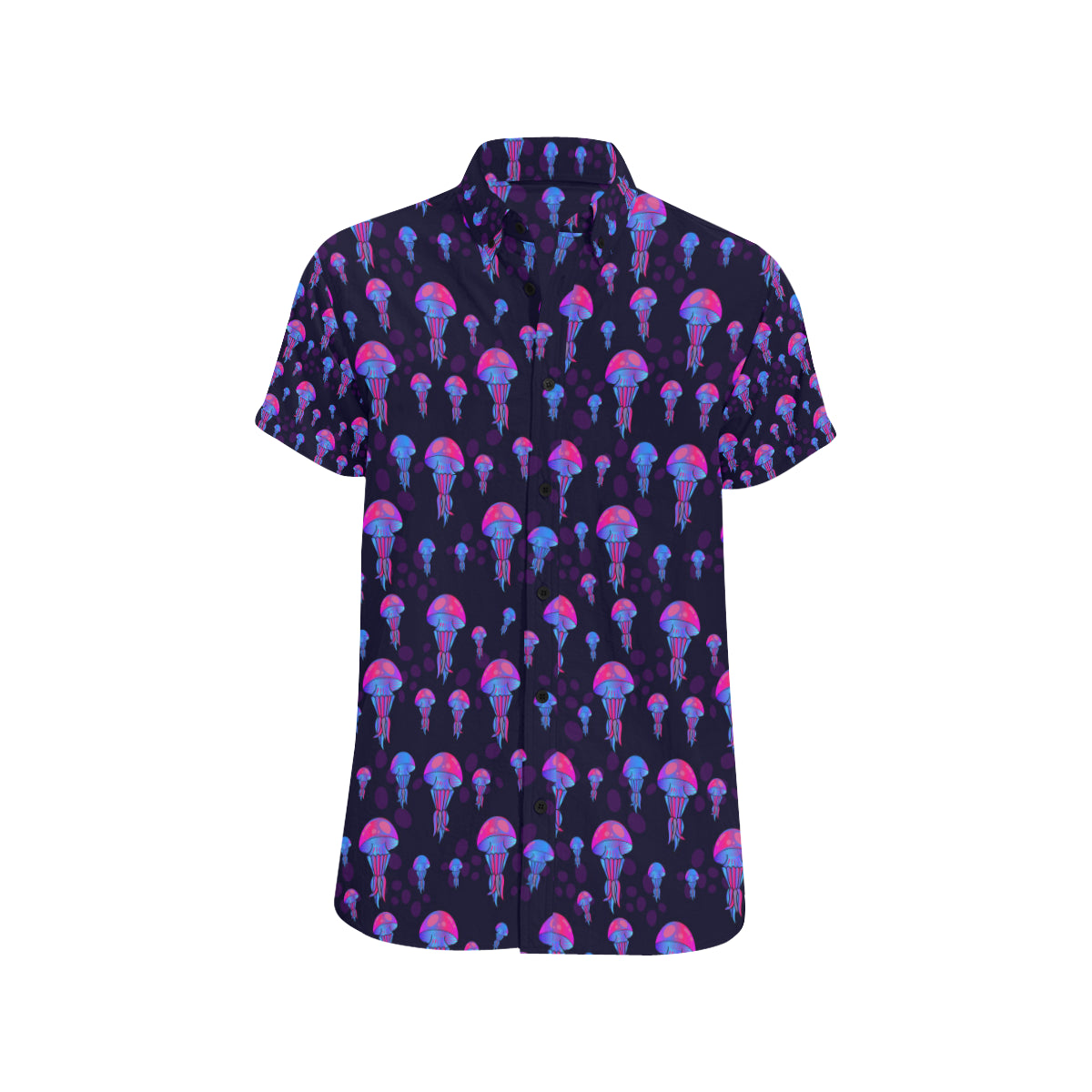 Jellyfish Neon Print Men's Short Sleeve Button Up Shirt