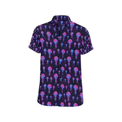 Jellyfish Neon Print Men's Short Sleeve Button Up Shirt
