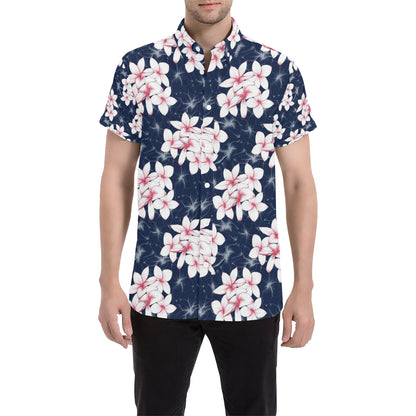 Plumeria Pattern Print Design PM017 Men's Short Sleeve Button Up Shirt