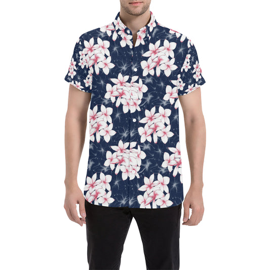 Plumeria Pattern Print Design PM017 Men's Short Sleeve Button Up Shirt