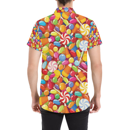 Candy Pattern Print Design 02 Men's Short Sleeve Button Up Shirt