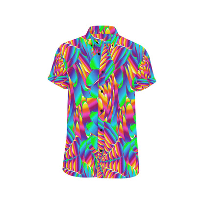 Psychedelic Trippy Pattern Men's Short Sleeve Button Up Shirt
