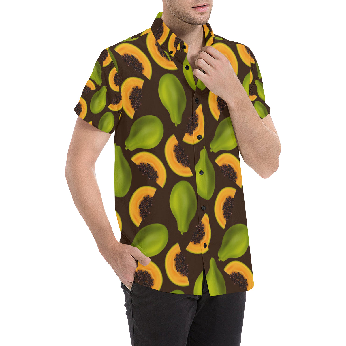 Papaya Pattern Print Design PP04 Men's Short Sleeve Button Up Shirt