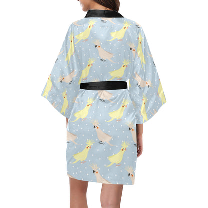 Cockatiel Pattern Print Design 03 Women's Short Kimono