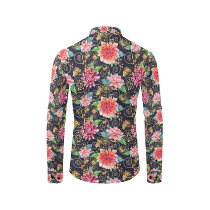 Dahlia Pattern Print Design DH02 Men's Long Sleeve Shirt