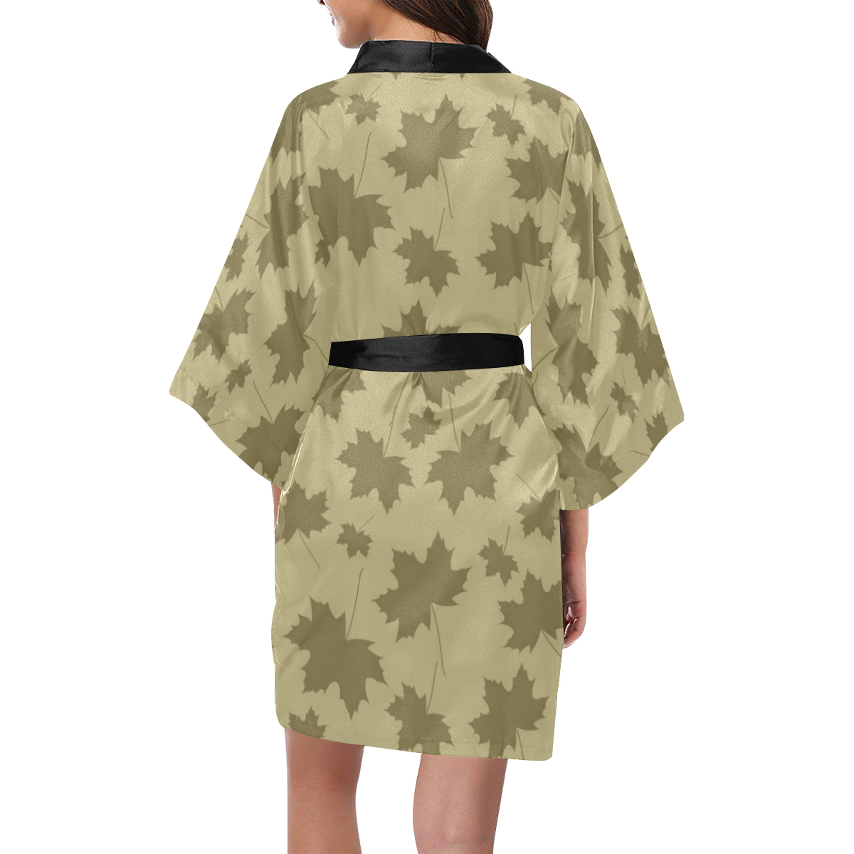Maple Leaf Pattern Print Design 01 Women's Short Kimono