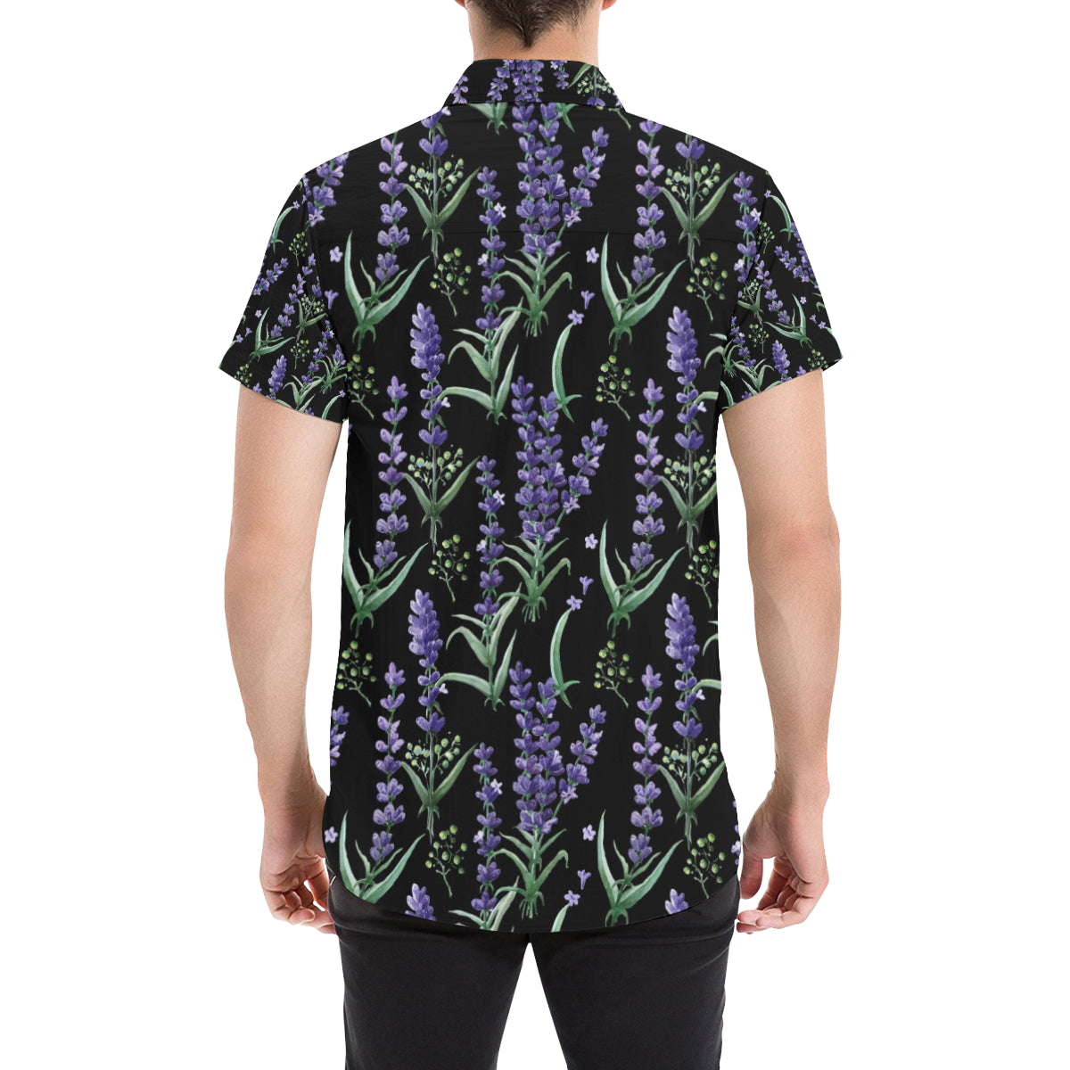 Lavender Pattern Print Design LV01 Men's Short Sleeve Button Up Shirt