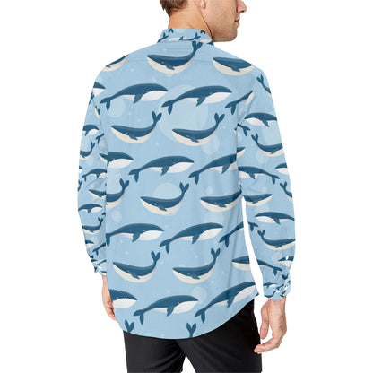 Blue Whale Pattern Print Design 02 Men's Long Sleeve Shirt