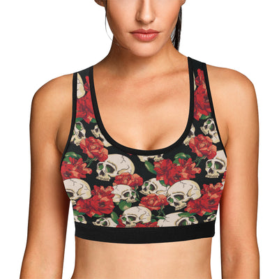 Skull Red Rose Sports Bra