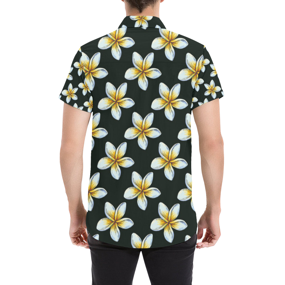 White Plumeria Pattern Print Design PM022 Men's Short Sleeve Button Up Shirt