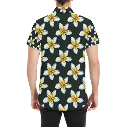 White Plumeria Pattern Print Design PM022 Men's Short Sleeve Button Up Shirt