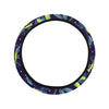 Dragonfly Lime Blue Print Pattern Steering Wheel Cover with Elastic Edge