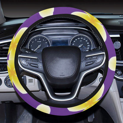 Yellow Plumeria Pattern Print Design PM05 Steering Wheel Cover with Elastic Edge