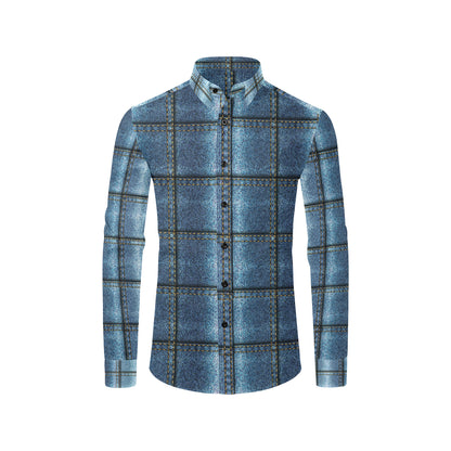Jean Patchwork Pattern Print Design 02 Men's Long Sleeve Shirt