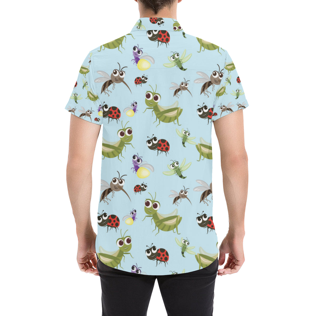 Ladybug Pattern Print Design 01 Men's Short Sleeve Button Up Shirt