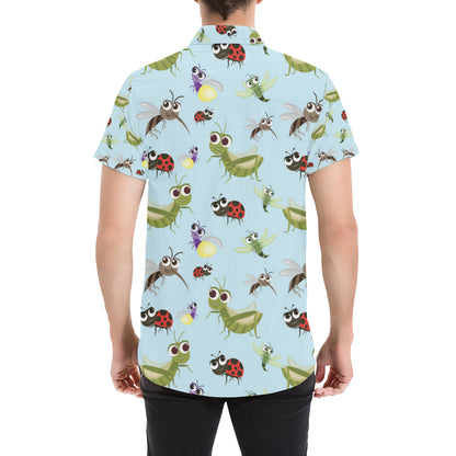 Ladybug Pattern Print Design 01 Men's Short Sleeve Button Up Shirt