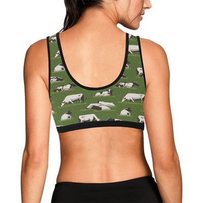 Cow on Grass Print Pattern Sports Bra