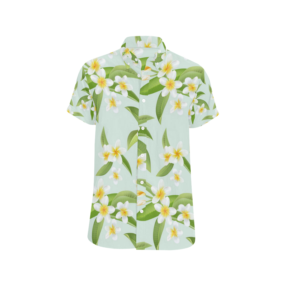Yellow Plumeria Pattern Print Design PM024 Men's Short Sleeve Button Up Shirt