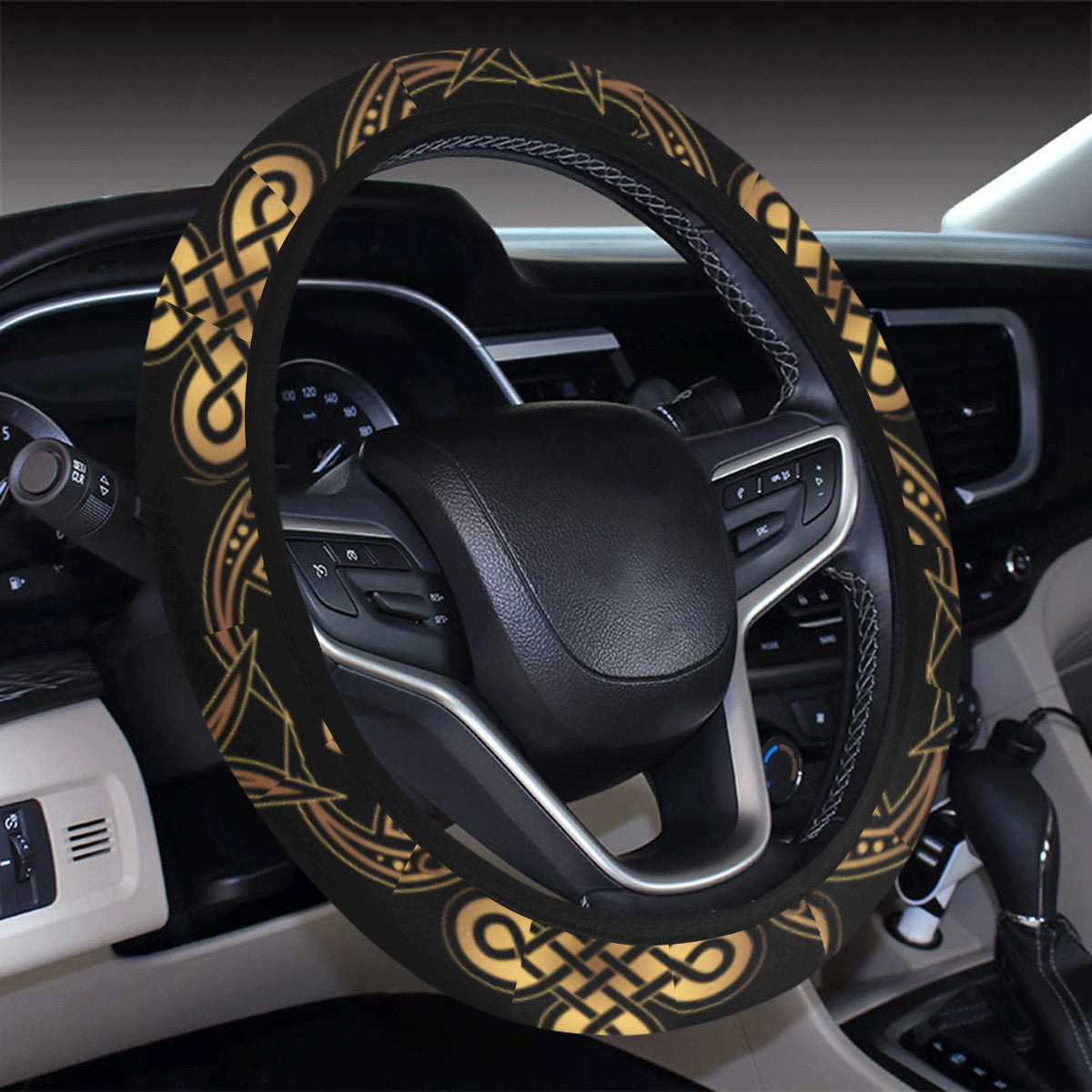 Celtic Knot Gold Design Steering Wheel Cover with Elastic Edge
