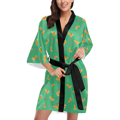Cardigan Welsh Corgis Pattern Print Design 03 Women's Short Kimono