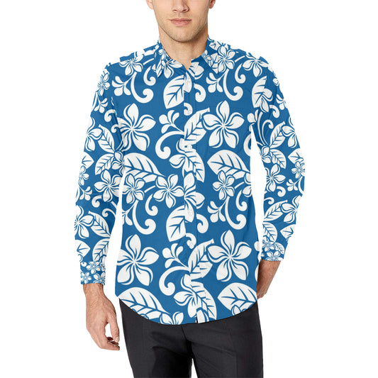 Plumeria Pattern Print Design PM013 Men's Long Sleeve Shirt