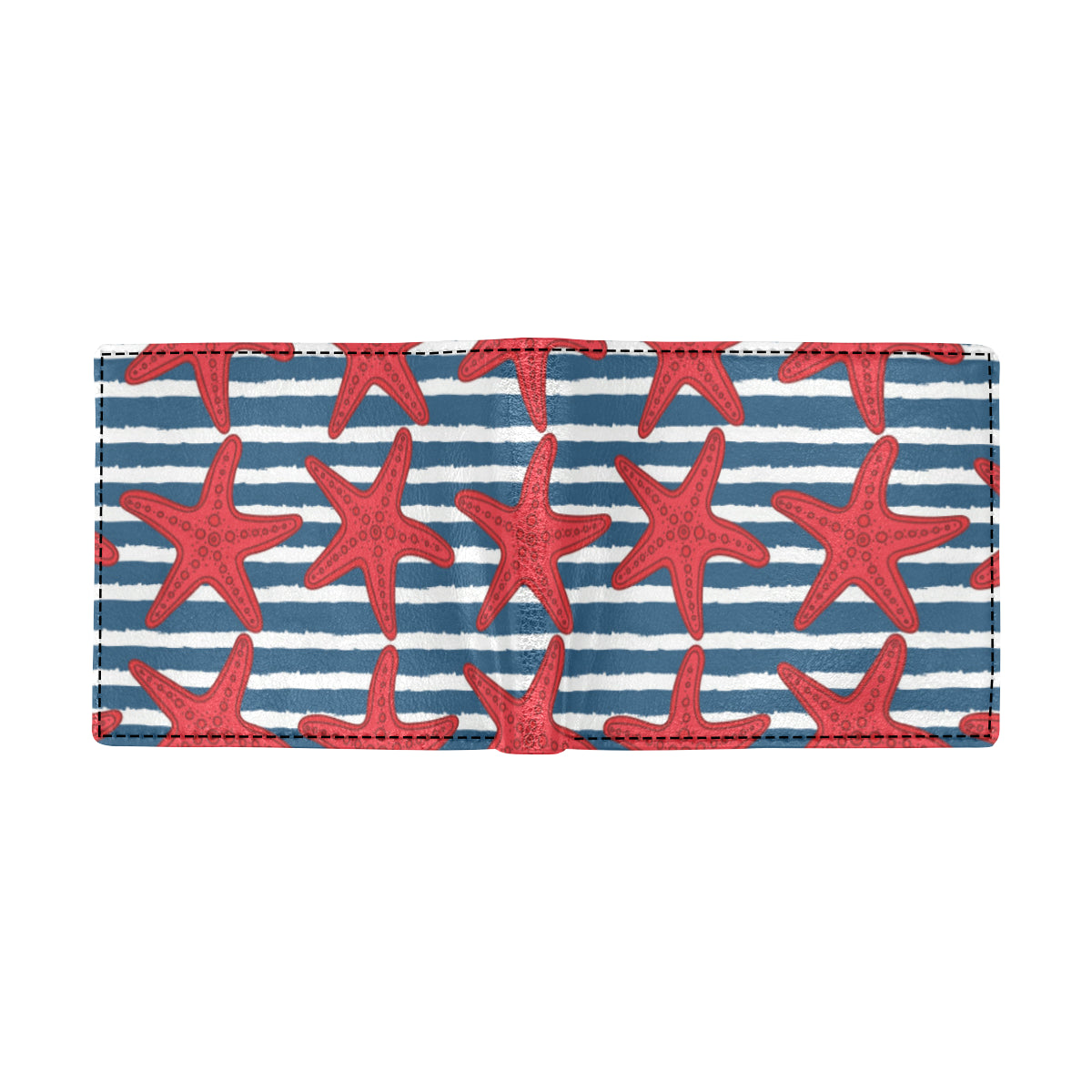 Starfish Red Pattern Print Design 02 Men's ID Card Wallet