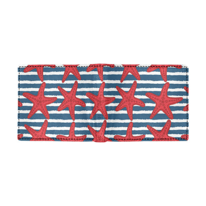Starfish Red Pattern Print Design 02 Men's ID Card Wallet