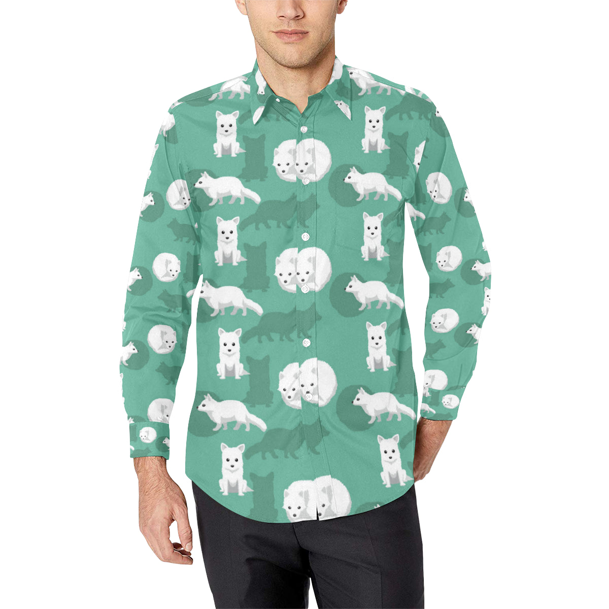 Arctic Fox Pattern Print Design Men's Long Sleeve Shirt