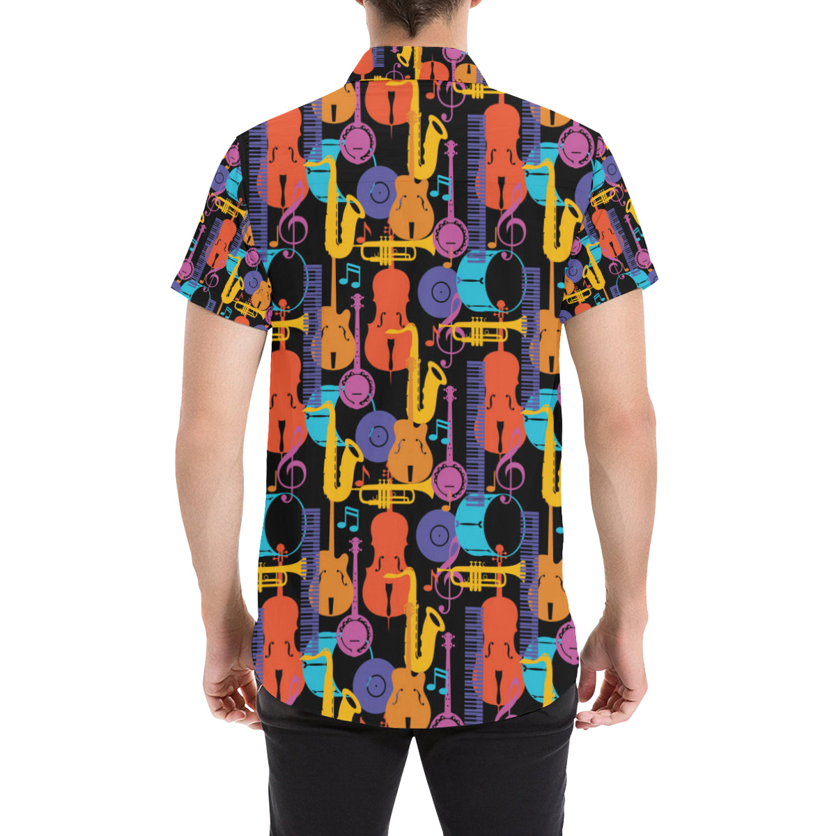 Jazz Pattern Print Design 03 Men's Short Sleeve Button Up Shirt