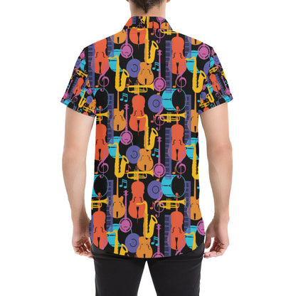 Jazz Pattern Print Design 03 Men's Short Sleeve Button Up Shirt
