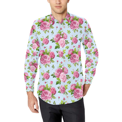 Rose Pink Pattern Print Design RO08 Men's Long Sleeve Shirt