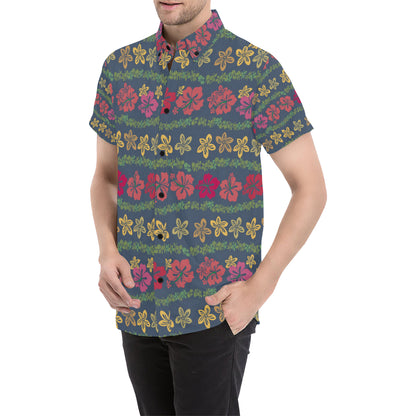 Hawaiian Themed Pattern Print Design H018 Men's Short Sleeve Button Up Shirt