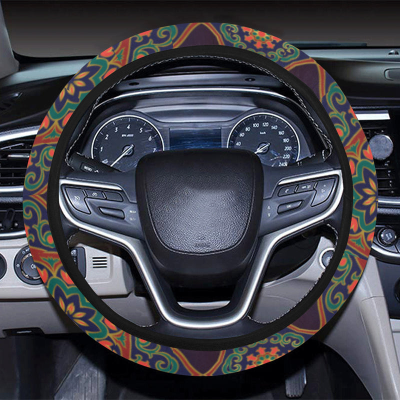 Medallion Pattern Print Design 03 Steering Wheel Cover with Elastic Edge