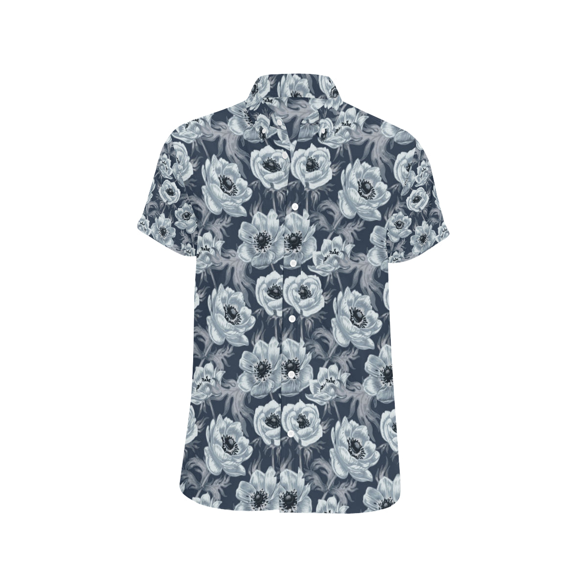 Anemone Pattern Print Design AM09 Men's Short Sleeve Button Up Shirt