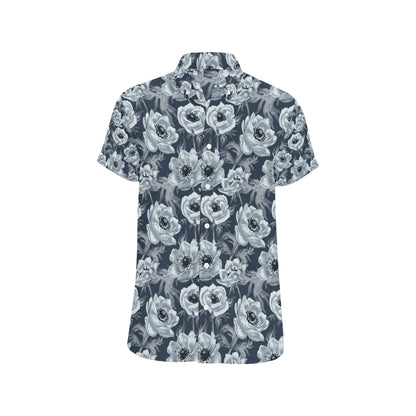 Anemone Pattern Print Design AM09 Men's Short Sleeve Button Up Shirt