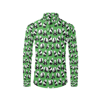 Panda Bear Pattern Themed Print Men's Long Sleeve Shirt