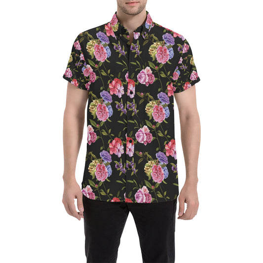 Carnations Pattern Print Design CN05 Men's Short Sleeve Button Up Shirt