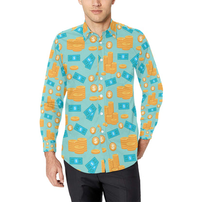 Money Pattern Print Design 03 Men's Long Sleeve Shirt