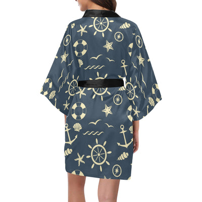 Nautical Pattern Print Design A01 Women's Short Kimono