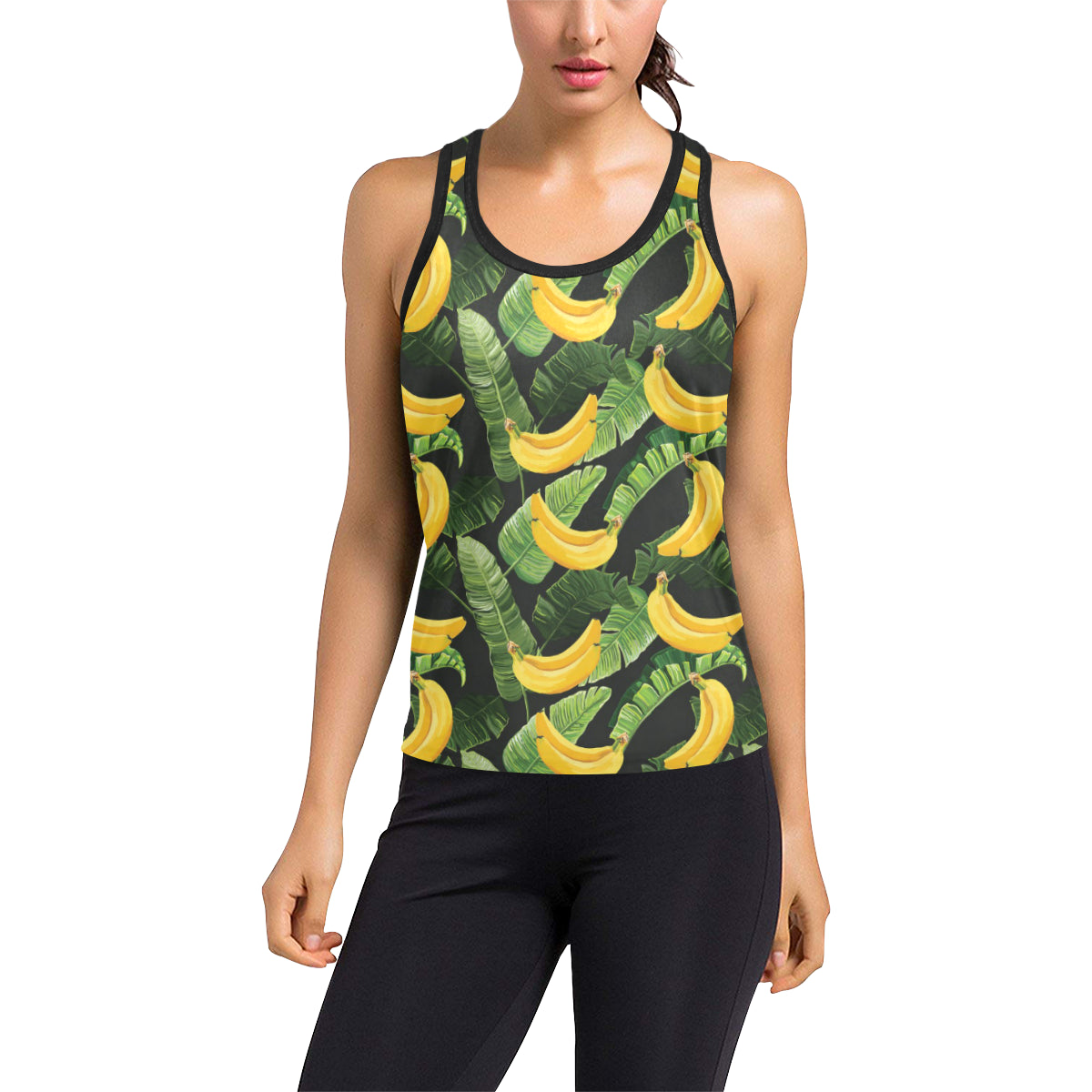 Banana Pattern Print Design BA01 Women's Racerback Tank Top