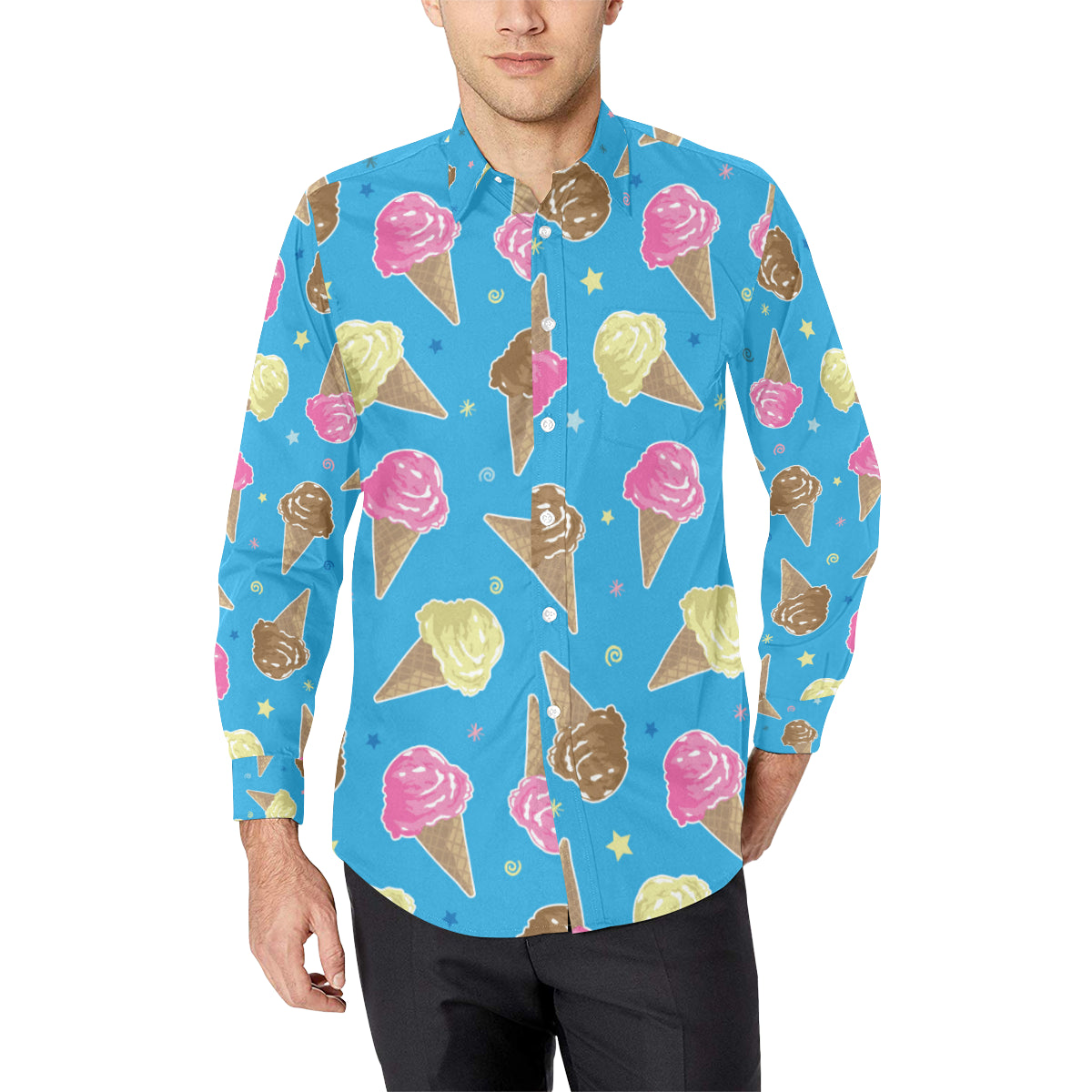 Ice Cream Pattern Print Design 01 Men's Long Sleeve Shirt