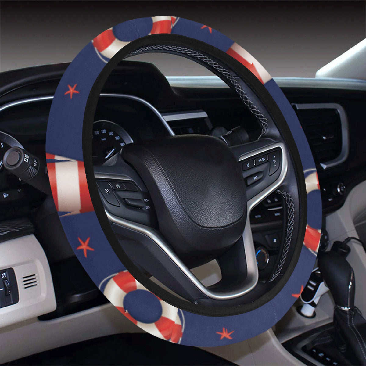 Nautical Pattern Print Design A03 Steering Wheel Cover with Elastic Edge