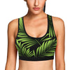 Green Neon Tropical Palm Leaves Sports Bra