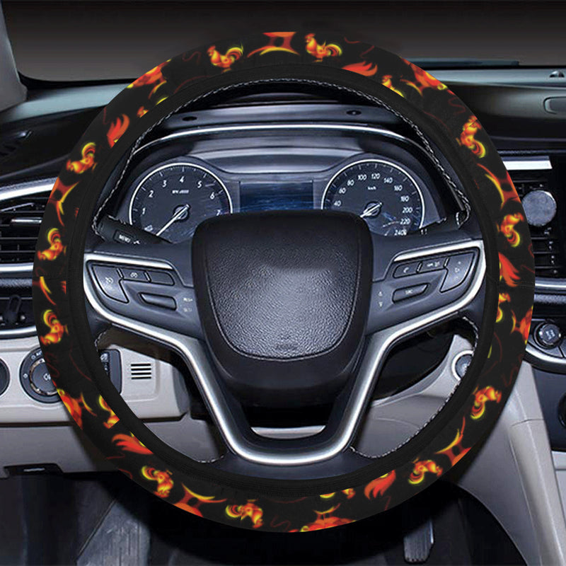 Rooster Print Themed Steering Wheel Cover with Elastic Edge