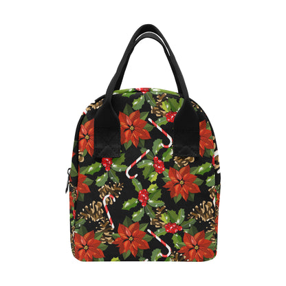Poinsettia Pattern Print Design POT01 Insulated Lunch Bag