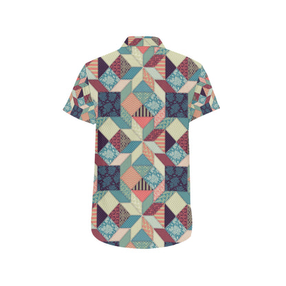 Patchwork Pattern Print Design 02 Men's Short Sleeve Button Up Shirt