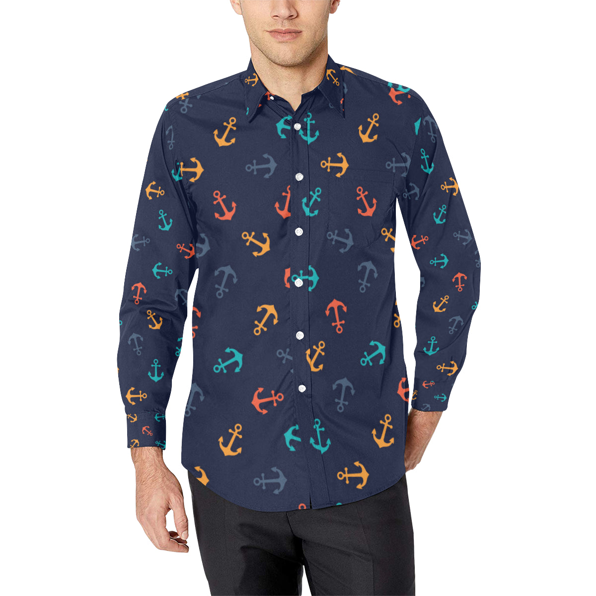 Anchor Pattern Print Design 05 Men's Long Sleeve Shirt