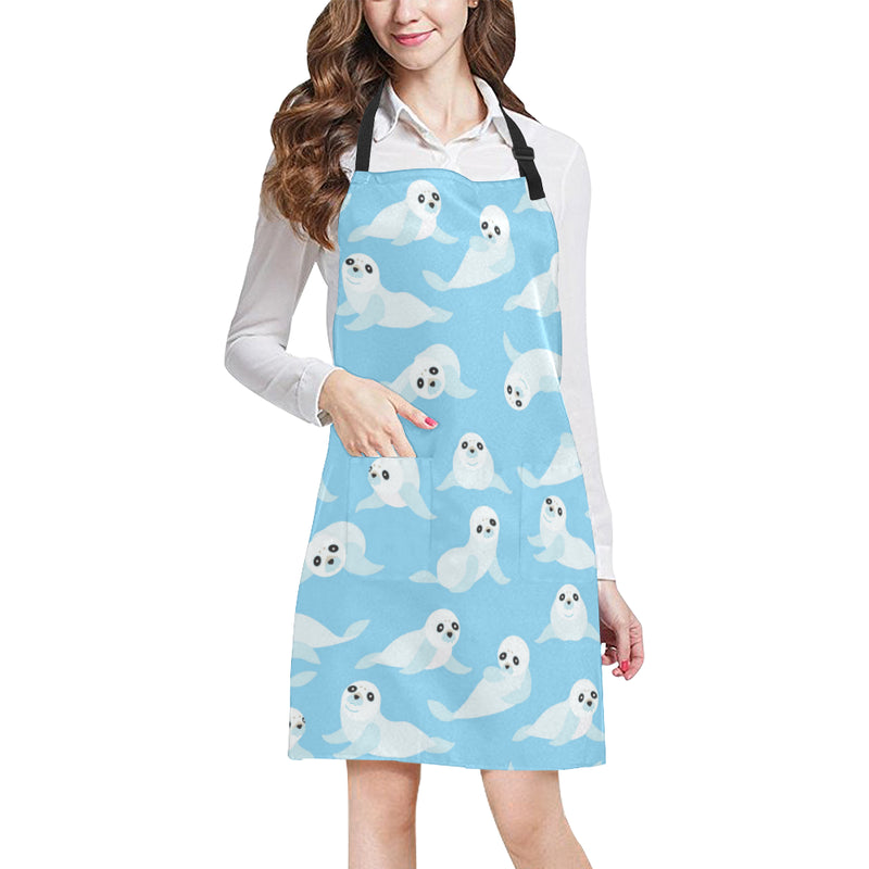 Sea Lion Cute Pattern Print Design 03 Apron with Pocket